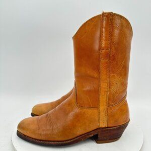 Double-H Women Size 7B Brown Tan Leather Pull On Low Heel Western Cowboy Boot